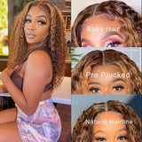 Neobeauty Hair Highlight Ombre Honey Blonde Lace Front Wig Deep Wave Human Hair 4x4 Lace Closure Wigs