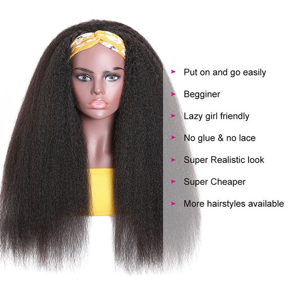 Neobeauty Hair Glueless Human Hair Kinky Straight Headband Wig Yaki Straight Human Hair Wigs