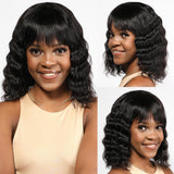 Neobeauty hair Deep Wave and Body Wave Bob Wig Non Lace Wig with Bangs 16