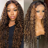 Neobeauty Hair Highlight Ombre Honey Blonde Lace Front Wig Deep Wave Human Hair 4x4 Lace Closure Wigs