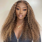 Neobeauty Hair 30 Inch Glueless Highlight Wigs Curly Hair Lace Front Wig Honey Blonde Highlights Wig