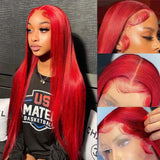 Neobeauty Hair 30 Inch Red Hair Color Straight Hair Glueless Lace Front Wig 13x4 HD Lace Red Human Hair Wig