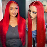 Neobeauty Hair 30 Inch Red Hair Color Straight Hair Glueless Lace Front Wig 13x4 HD Lace Red Human Hair Wig