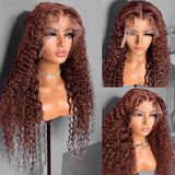 Neobeauty Density 150% Curly Wigs Reddish Brown Hair Glueless Lace Wig Dark Red Brown 13x4 Lace Front Wig