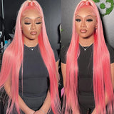 Neobeauty Density 250% Human Hair Pink Wig 13*4 HD Lace Wig Straight Hair Real Hair Wigs for Women