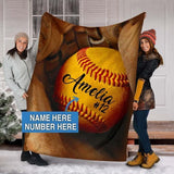 Customized Softball Blanket for Daughter, Ball and Gloves Softball Blanket for Her