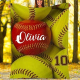 Customized Softball Blanket for Daughter, Ball and Gloves Softball Blanket for Her