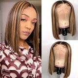 Neobeauty Ombre Highlight Straight Short Bob Lace Closure Wigs Honey Blonde Piano Color