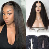 V Part Wig Kinky Straight Glueless Thin Part Free Part Human Hair Wigs