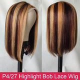 Neobeauty Ombre Highlight Straight Short Bob Lace Closure Wigs Honey Blonde Piano Color