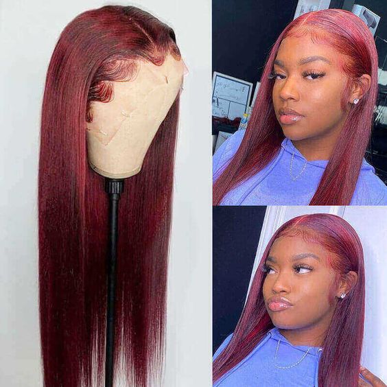 Neobeauty Hair Density 180% Burgundy Wig Straight Human Hair Wigs Transparent 13x4 Lace Front Wig Pre Plucked