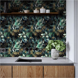 Peel and Stick Wallpaper Boho Mushroom Removable Stick on Contact Paper for Bathroom Black/Brown/Green