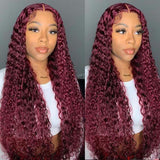 Neobeauty Hair 4x4 Colored Wig Deep Wave Human Hair Wigs 99J Color Pre Plucked Burgundy Lace Wig