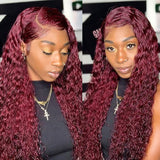 Neobeauty Hair 4x4 Colored Wig Deep Wave Human Hair Wigs 99J Color Pre Plucked Burgundy Lace Wig
