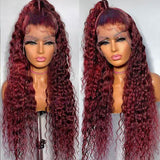 Neobeauty Hair 4x4 Colored Wig Deep Wave Human Hair Wigs 99J Color Pre Plucked Burgundy Lace Wig