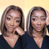 Neobeauty Ombre Highlight Straight Short Bob Lace Closure Wigs Honey Blonde Piano Color