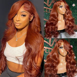 Neo Beauty hair Copper Brown 13x4 Lace Front Body Wave Wig Ginger Brown 150% Density Pre plucked Hairline