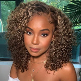 Neobeautyhair Ombre Honey Blonde Money Piece Highlight Lace Front Curly Human Hair Wigs