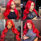 Neobeauty Density 180% Body Wave Red Lace Front Wig Transparent Lace Red Hair Color 13x4 Lace Front Human Hair Wigs