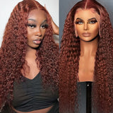 Neobeauty Density 180% Curly Wigs Reddish Brown Hair Glueless Lace Wig Dark Red Brown 13x4 Lace Front Wig