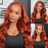 Neo Beauty hair Copper Brown 13x4 Lace Front Body Wave Wig Ginger Brown 150% Density Pre plucked Hairline