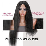 Neo Beauty hair Magic Dry Straight &amp; Wet Curly Wig 2 Styles in 1 V Part Curly Human Hair Black Wig