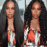 Neo Beauty hair Magic Dry Straight &amp; Wet Curly Wig 2 Styles in 1 V Part Curly Human Hair Black Wig