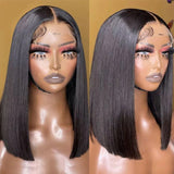 Neo Beauty hair Sleek Glueless Invisible HD Lace A Line Shoulder Length Bob 5x5 Lace Closure Black Wig