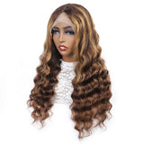 Neobeauty hair Density 150% Balayage Color Honey Blonde Highlights Wig Loose Deep Wave Transparent Lace Front Wigs for Women