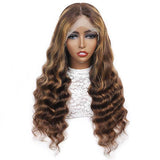 Neobeauty hair Density 150% Balayage Color Honey Blonde Highlights Wig Loose Deep Wave Transparent Lace Front Wigs for Women