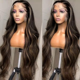 Neo Beauty hair 13x4 Transparent Lace Front Peek A Boo Blonde Highlights Body Wave Black Wig Beyoncé Inspired