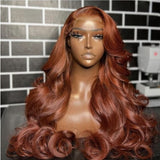 Neo Beauty hair Copper Brown 13x4 Lace Front Body Wave Wig Ginger Brown 150% Density Pre plucked Hairline