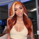Neobeauty Hair Density 150% Skunk Stripe Hair 13*4 Wig Ginger Color with Blonde Highlights Body Wave Wig