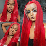 Neobeauty Hair 30 Inch Red Hair Color Straight Hair Lace front Wig 13x4 HD Lace Red Human Hair Wig DENSITY 180%