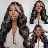 Neo Beauty hair 13x4 Transparent Lace Front Peek A Boo Blonde Highlights Body Wave Black Wig Beyoncé Inspired