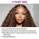 Neo Beauty hair Balayage Highlight V Part Curly Wig Beginner Friendly No Leave Out Upgrade U Part Human Hair Wig