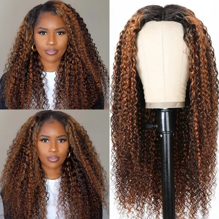 Neo Beauty hair Balayage Highlight V Part Curly Wig Beginner Friendly No Leave Out Upgrade U Part Human Hair Wig