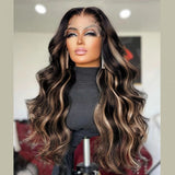 Neo Beauty hair 13x4 Transparent Lace Front Peek A Boo Blonde Highlights Body Wave Black Wig Beyoncé Inspired