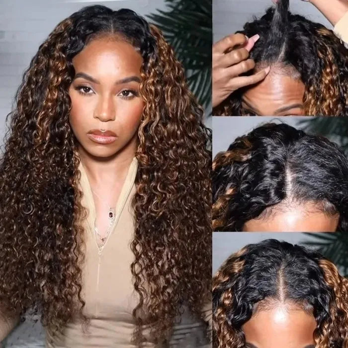Neo Beauty hair Balayage Highlight V Part Curly Wig Beginner Friendly No Leave Out Upgrade U Part Human Hair Wig