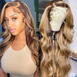 Neobeauty Hair Piano Honey Blonde Human Hair Wigs 150% Density Thick Body Wave 13x4 Lace Front Wigs Shadow Root Highlight Human Hair Wigs For Women