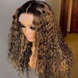 Neobeautyhair Ombre Honey Blonde Money Piece Highlight Lace Front Curly Human Hair Wigs