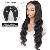 Neobeauty Hair V Part Wig Tranparent Lace Front Human Hair Wig Natural Color Thin Part Wigs Straight Hair 150%